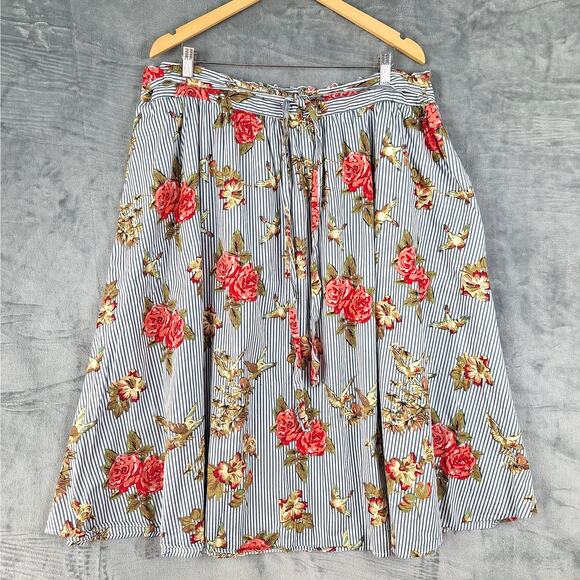 Womens‎ Skirt 3X Boho Romantic Floral Rose Striped Maxi Feminine Fairy Bloomcore - Picture 1 of 7